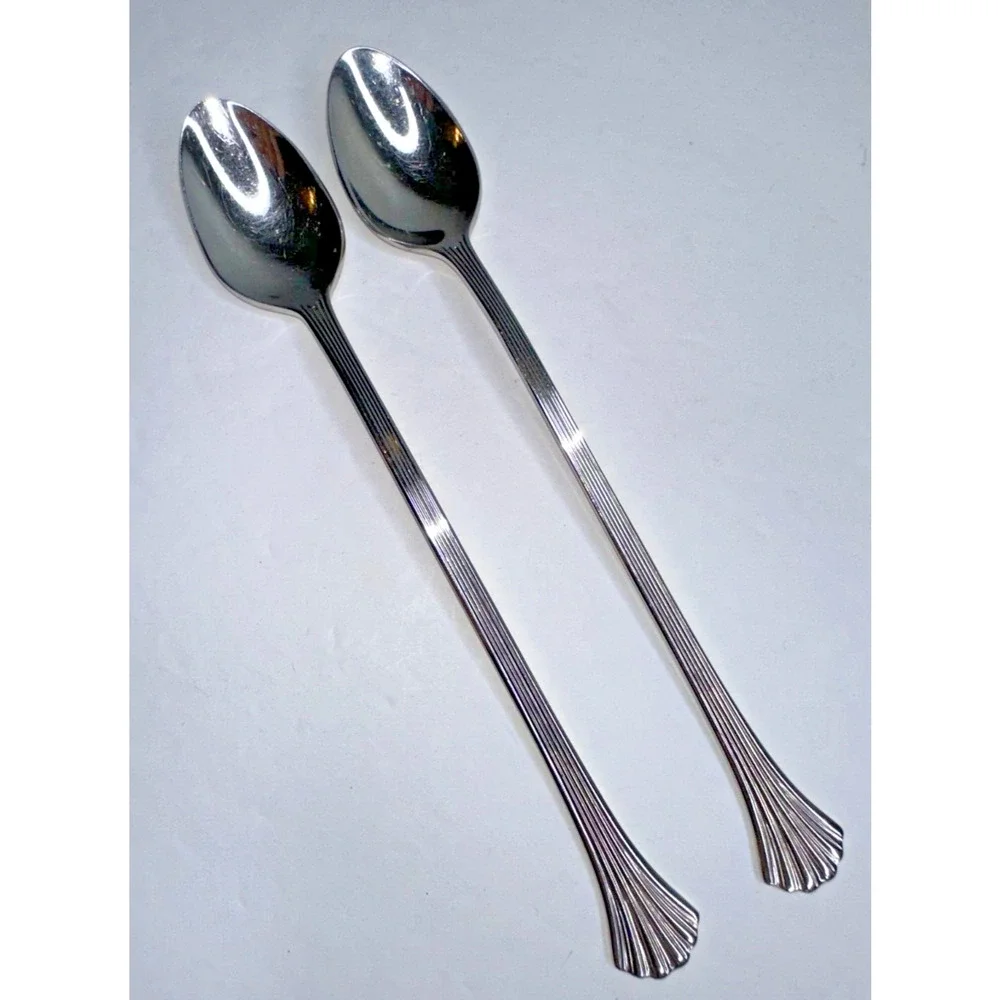 Oneida Iced Tea Spoon Ribbed Flare Stainless Flatware Set 2 Pc Replacement‎
